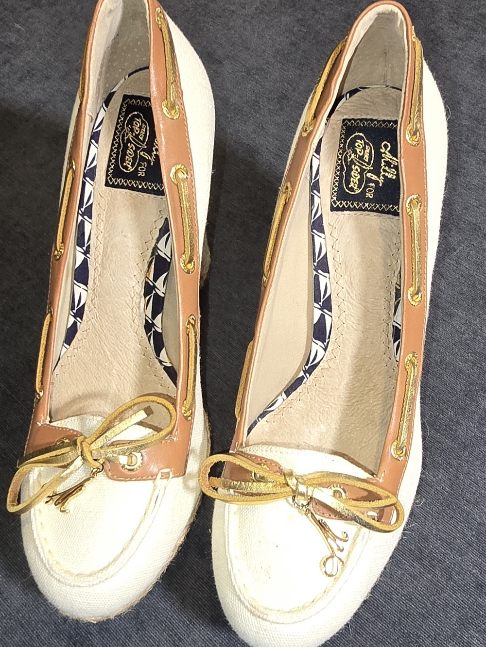 Milly for Sperry Top-Sider Canvas Espadrille Boat Shoe Heels Ivory 7.5M